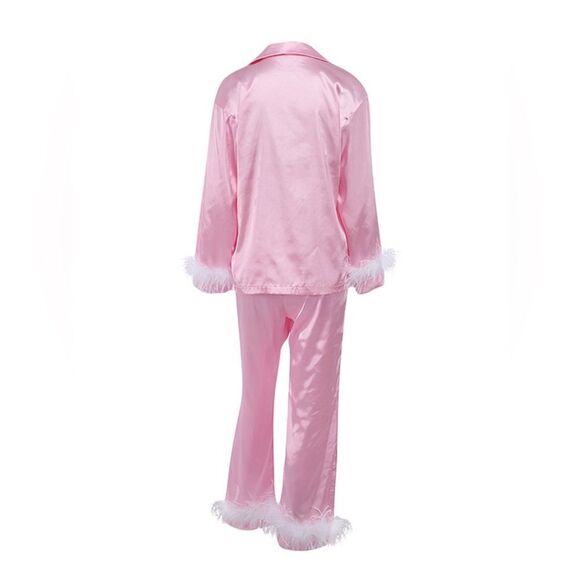 Silk Satin Pajama Set in Pink/White Size Large - Picture 6 of 10